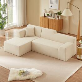 Anysun - L-Shaped Design Left-Facing Modern Minimalist Corduroy High Raised Thickened Back Sofa - Beige