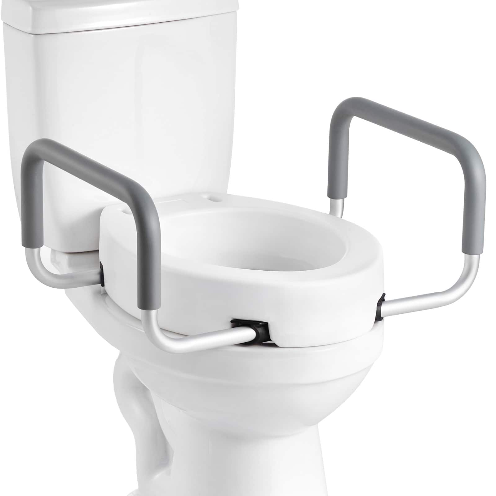 VEVOR - Raised Toilet Seat with Arms, 300 lbs Load Capacity, 3.5-Inch Lift Height, Widened Commode Elevated Toilet Seat Riser - White