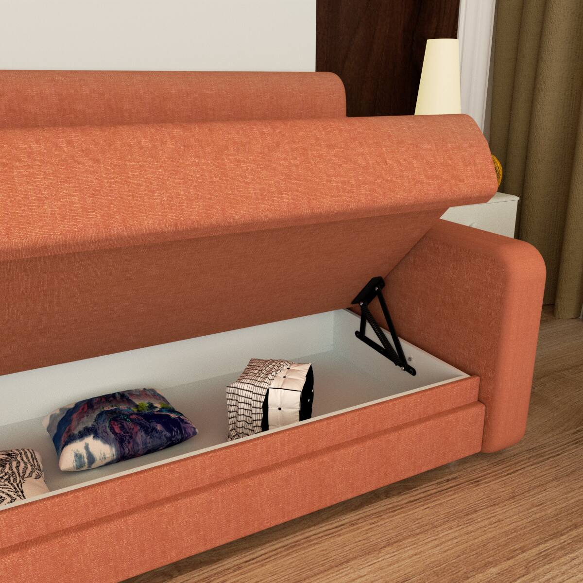 Alt View 4. Tiramisubest - Orange Plywood Modern Murphy Bed with Sofa for Bedroom, Space Saving, Easy Assembly - Orange.