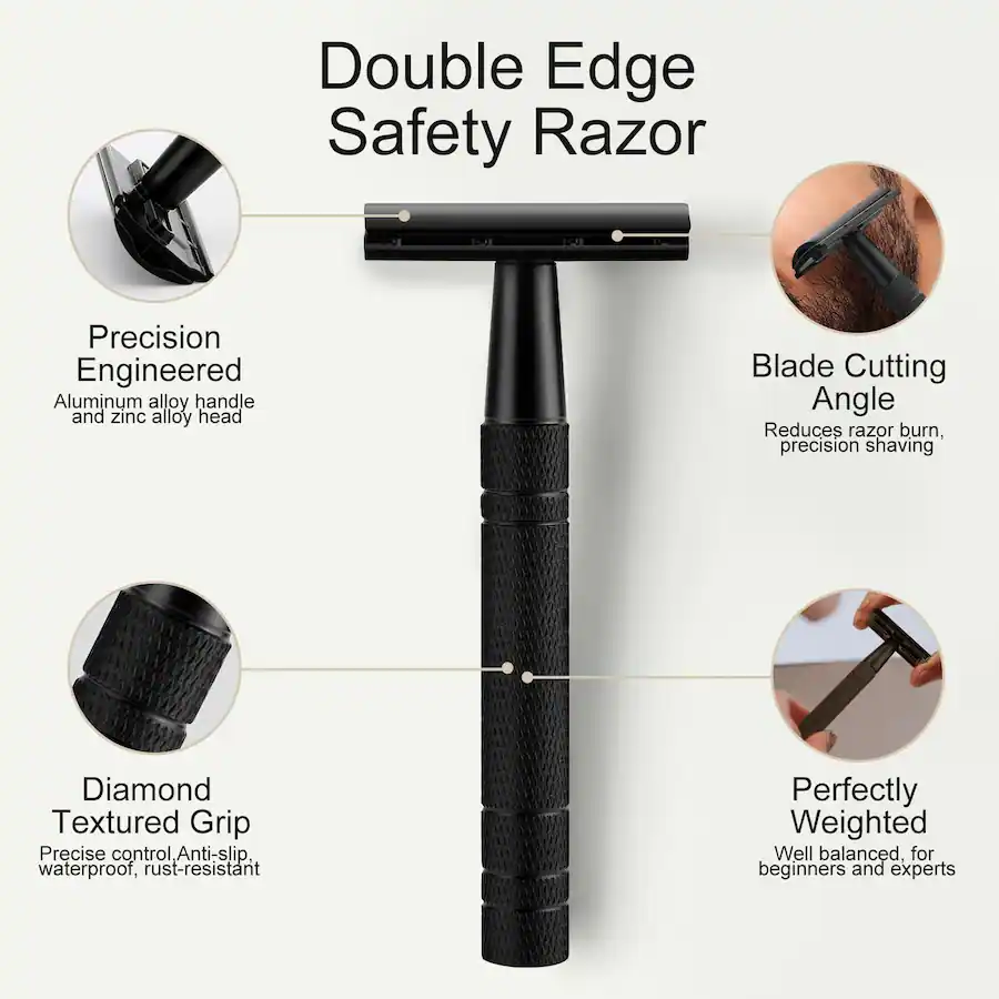 Razorblade Depth Control Dazzed Corner Double Edge Safety Razor with Stand, 10 Blades, Reusable ...