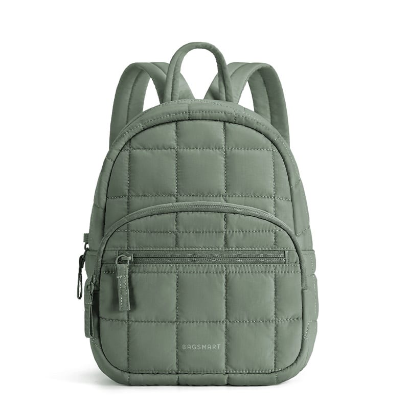 Bagsmart - Backpack Purses for Women,Lightweight Quilted Mini Backpack,Water-resistant Puffer Small Daily Backpack Fashion Bookbag - Foggy Green