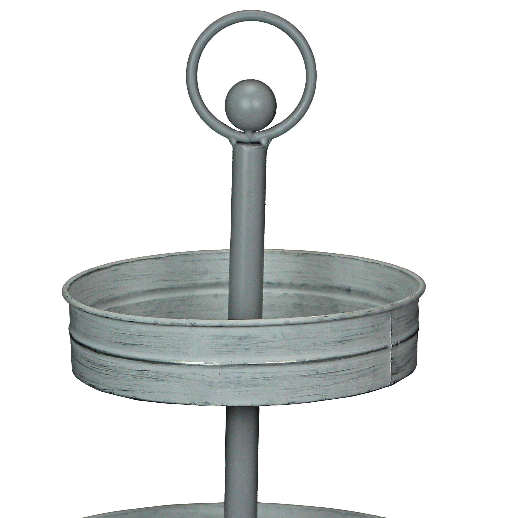 Alt View 1. Zeckos - White Galvanized Metal Rustic Round Two Tier Farmhouse Tray Serving Stand - White.