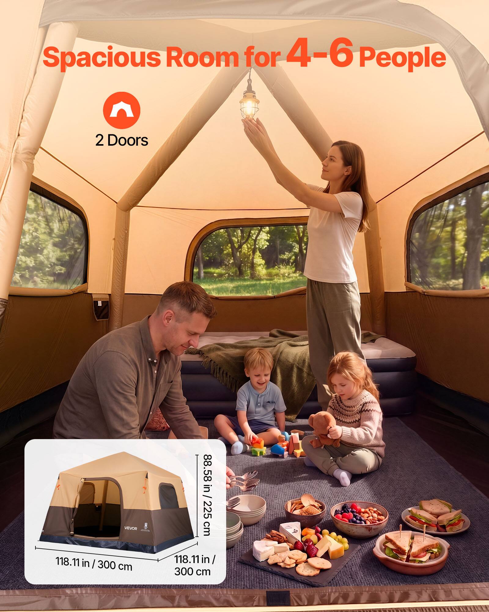 Spacious Room for 4-6 People  
2 Doors  
88.58 in / 225 cm  
118.11 in / 300 cm  
118.11 in / 300 cm