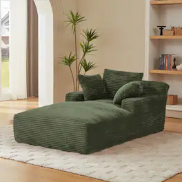 Aukfa - 78.7" Corduroy Recliner Sofa Bed , No Assembly , Oversized Upholstered ,2 Pillows Chaise for Living Room & Bedroom - Green