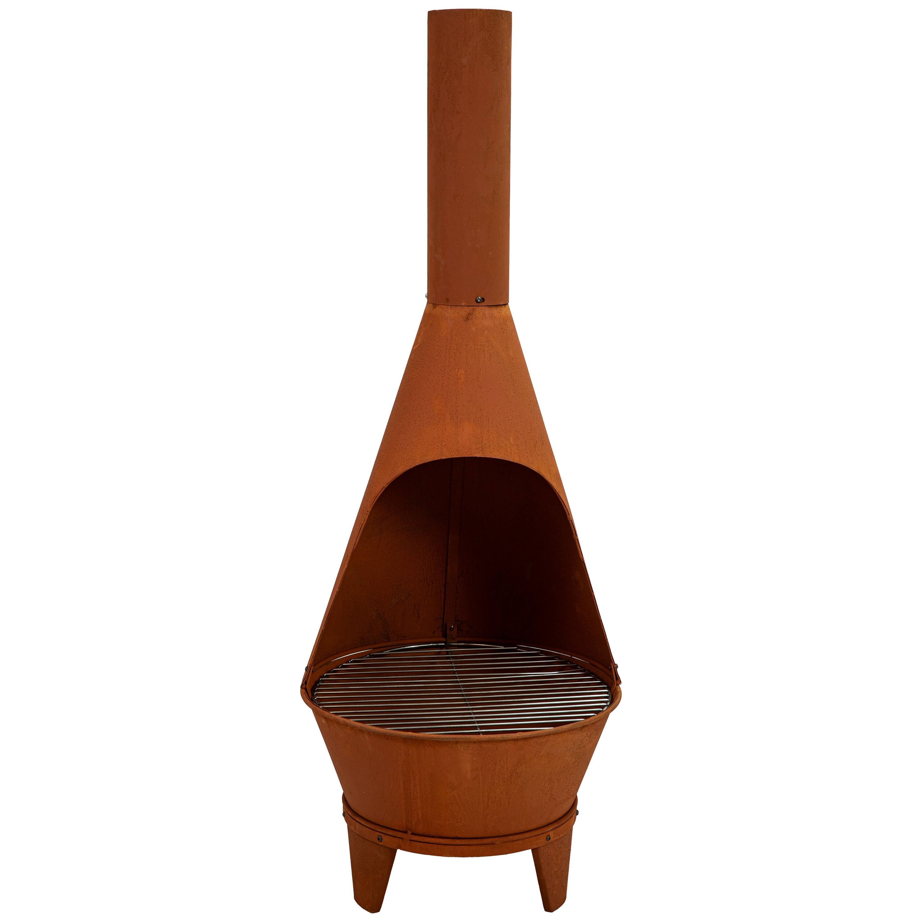 Alt View 10. Sunnydaze - 58" Oxidized Steel Wood-Burning Chiminea Fire Pit with Grill - Rust.