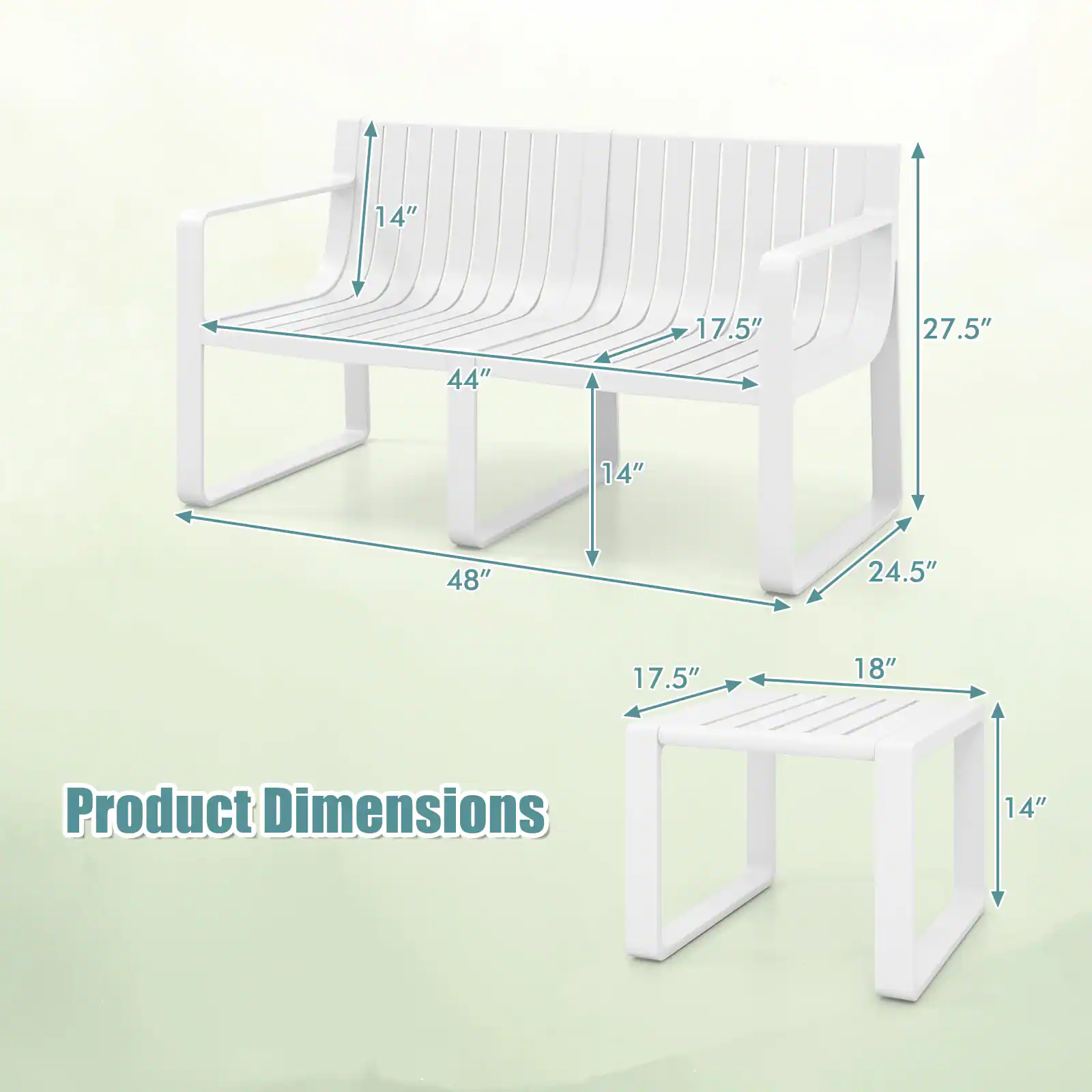 Product Dimensions: 14" 17.5" 27.5" 44" 14" 48" 24.5" 17.5" 18"