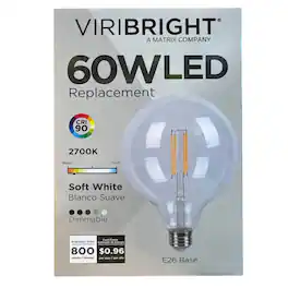 VIRIBRIGHT - G40 LED Bulb, Filament, Clear, CEC, 90+ CRI, 800 Lumens, Soft 2700K - White
