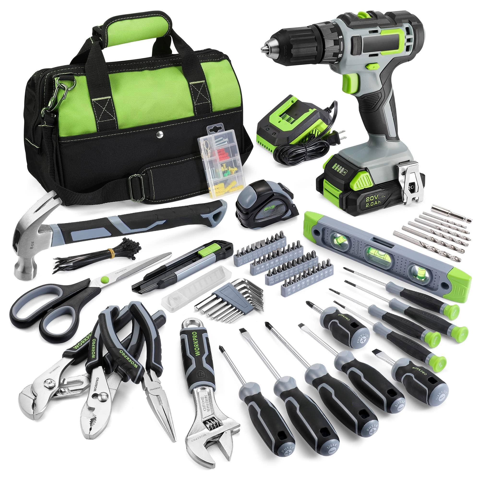 JETRANSPORT - Pink Tool Kit With Drill Set 20v Cordless Lithium-ion Driver For Women 157pcs Home Lady s Repairing - Gray