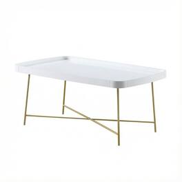 FurniFact - White and Gold Coffee Table MDF Top with Contemporary Modern Design - White / Gold