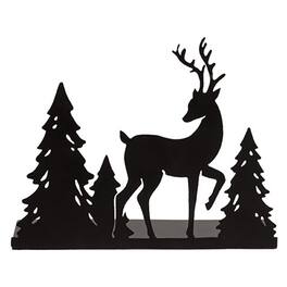 BreeBe - Black Metal Woodland Forest & Reindeer Candle Plate - 5"H - Blac