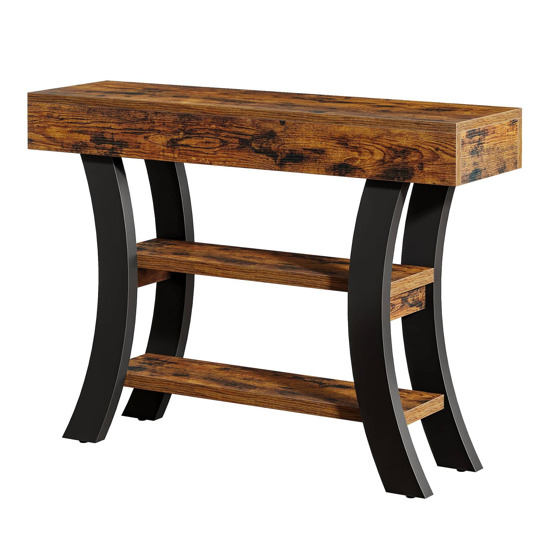 Kadyn - Industrial Console Table - Shelves, Metal Legs, Living Room Side Table, Rustic Sofa Entryway, Storage - Brown