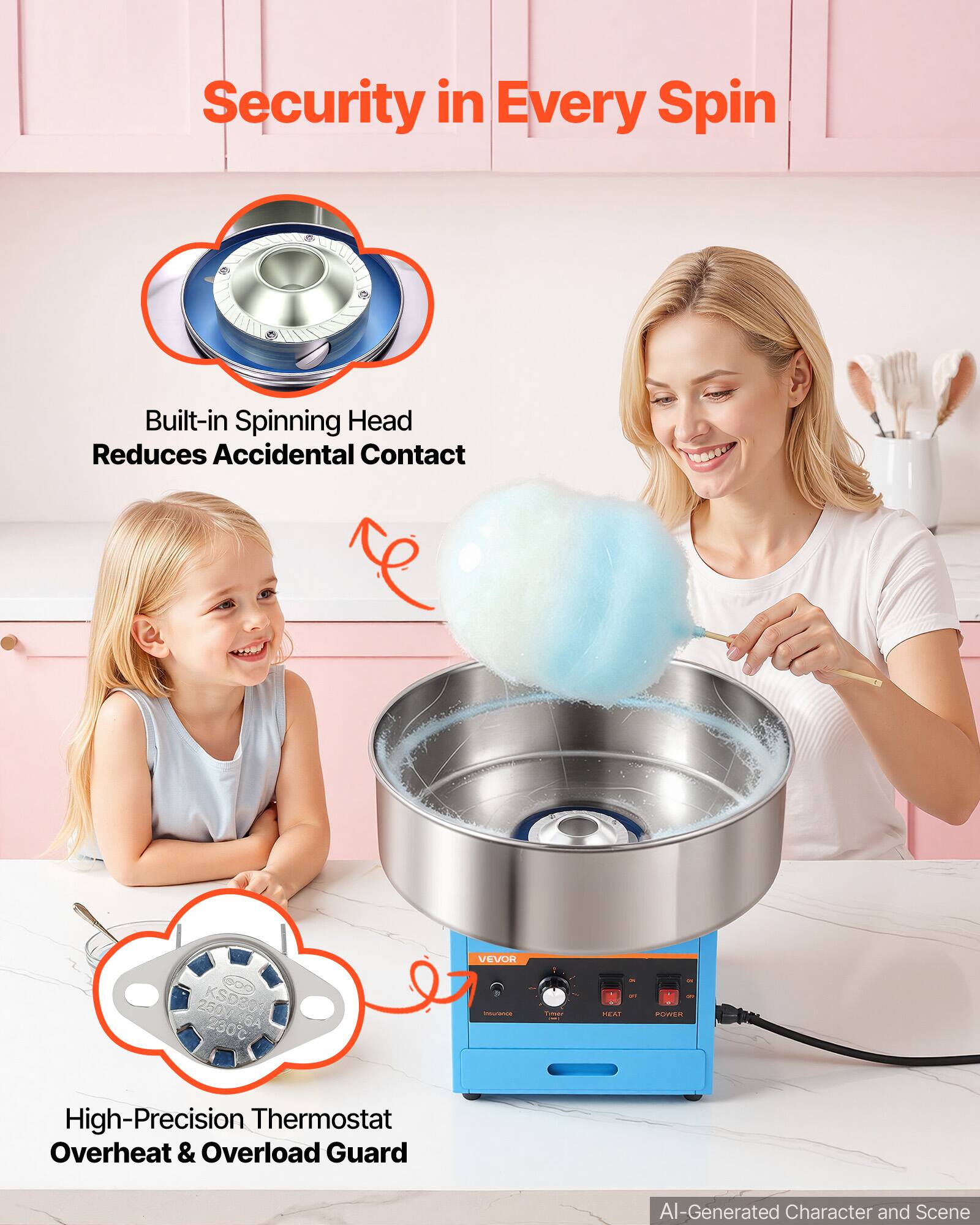 Security in Every Spin

Built-in Spinning Head Reduces Accidental Contact

250V KSD301 230C 16A

VEVOR Insurance

HEAT POWER

High-Precision Thermostat Overheat & Overload Guard

AI-Generated Character and Scene