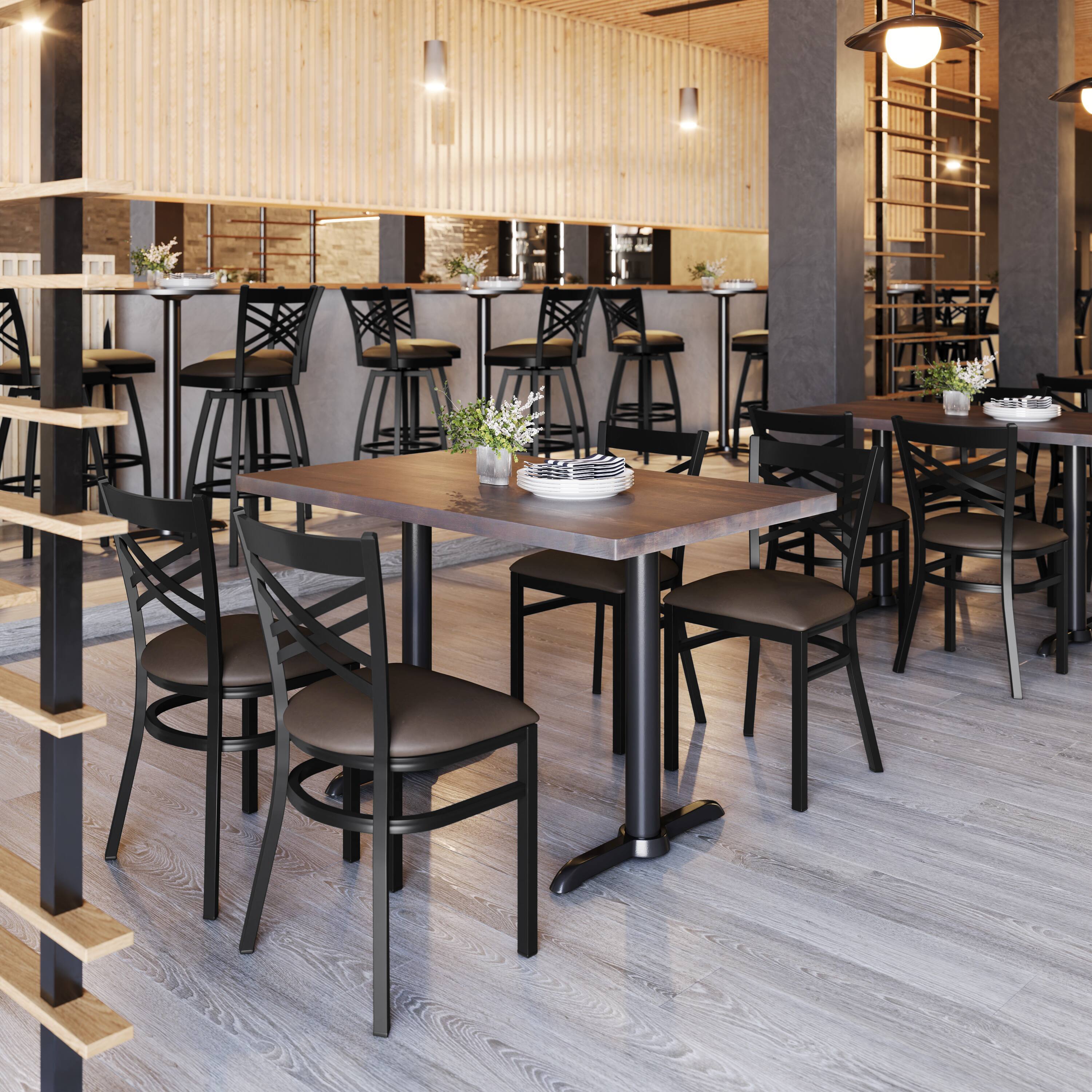 Alt View 2. Emma + Oliver - 2 Pack "X" Back Metal Restaurant Chair - Mocha Vinyl Seat/Black Metal Frame.