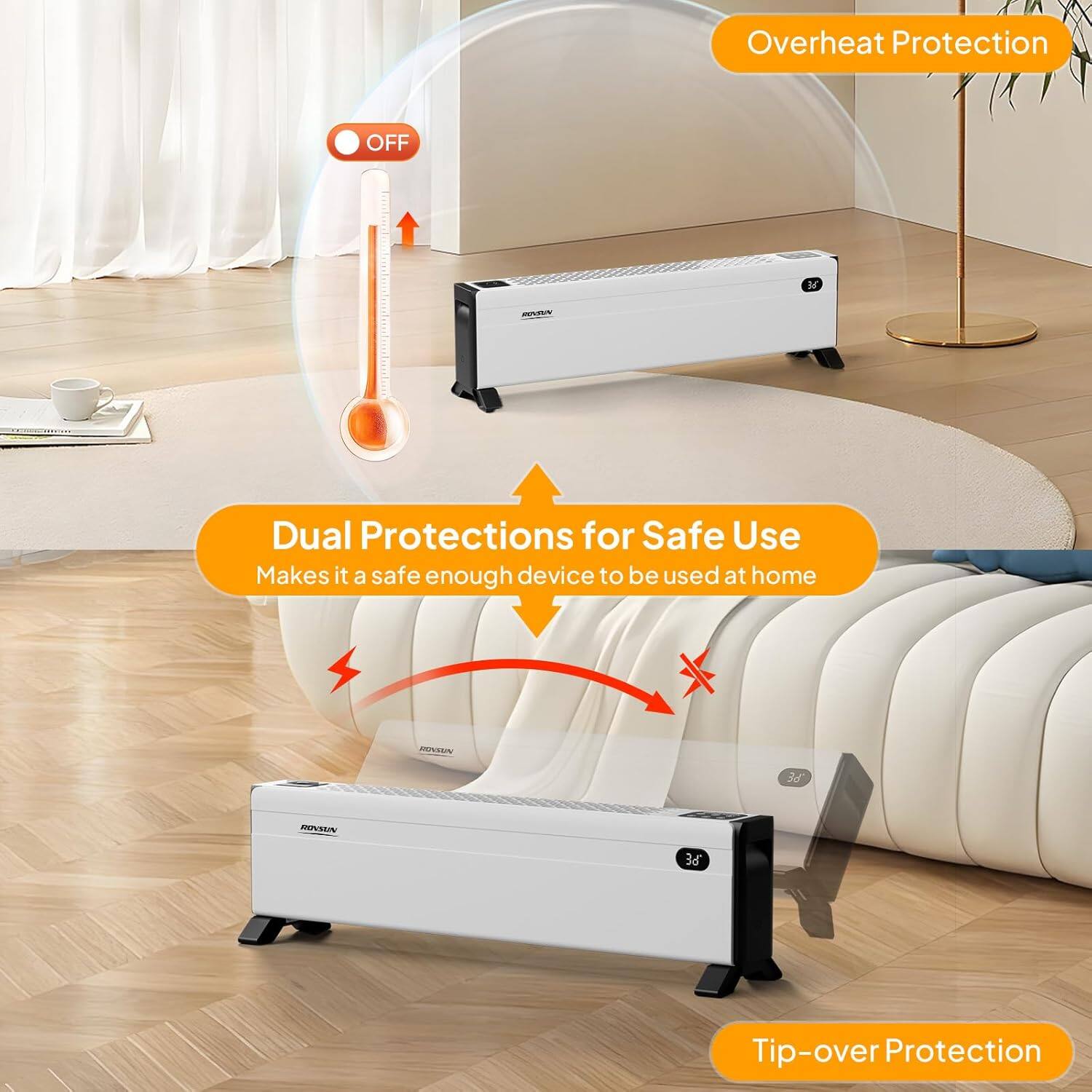 Overheat Protection OFF  
Dual Protections for Safe Use  
Makes it a safe enough device to be used at home  
Tip-over Protection