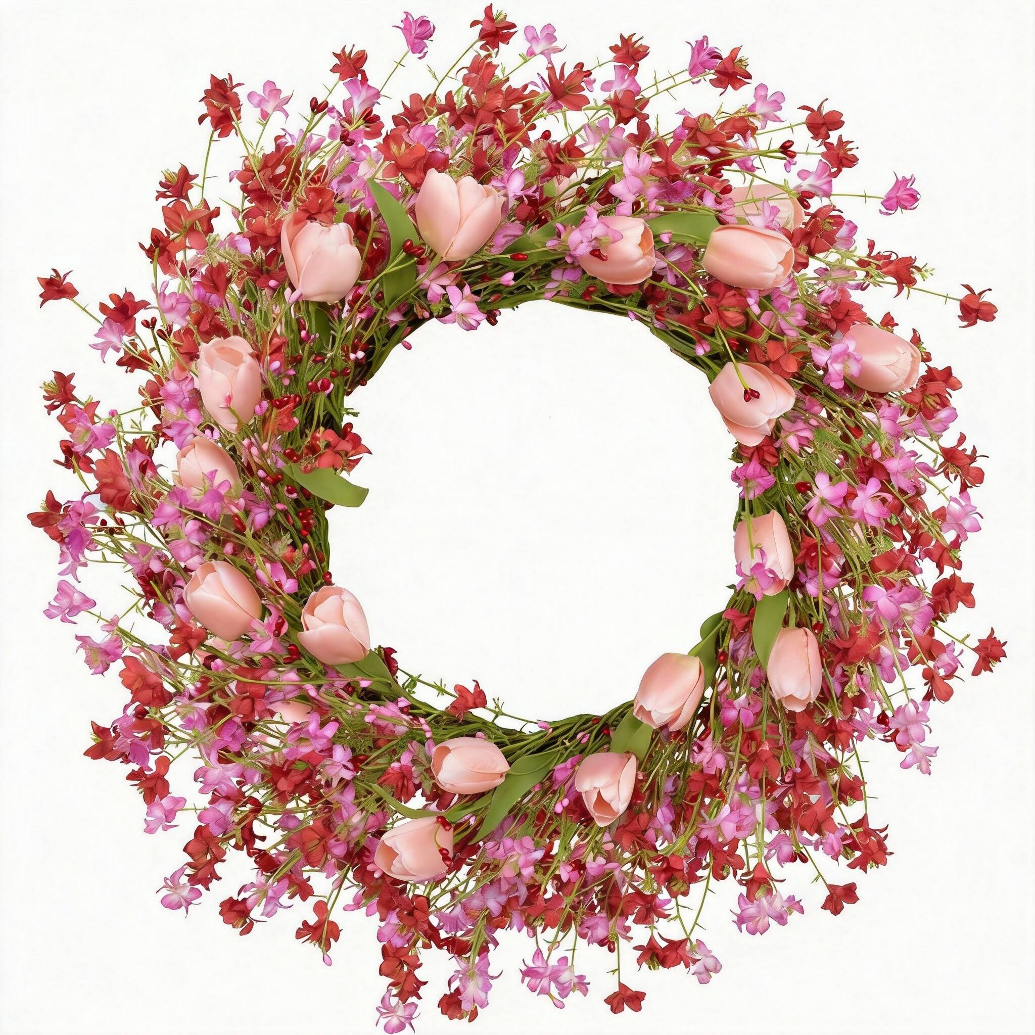 Front. Frangdom - Valentines Tulip Berry Wreath Front Door Wedding Decor - Pink, Size: 22in.
