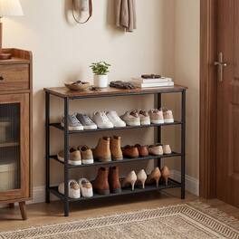 Songmics Home - Shoe Rack, 4 Tier Shoe Storage Rack for 9-12 Pairs of Shoes, Shoe Organizer for Entryway - Rustic Brown and Black