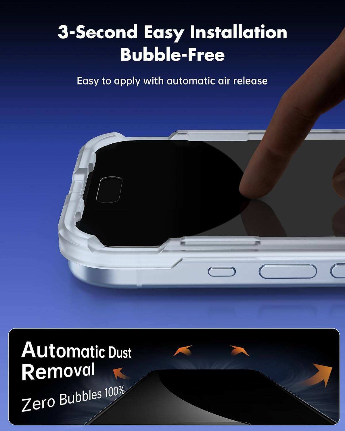 3-Second Easy Installation Bubble-Free  
Easy to apply with automatic air release  
Automatic Dust Removal  
Zero Bubbles 100%