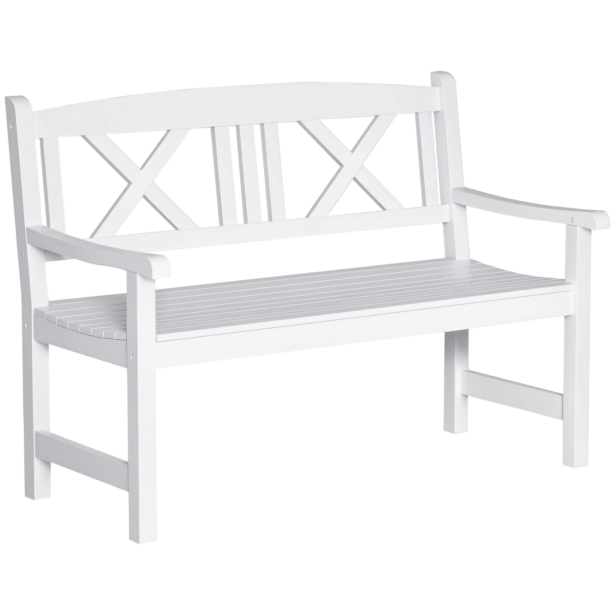 Outsunny - 2-Seater Wooden Garden Bench, 4FT Outdoor Patio Loveseat with Unique X-Shape Back for Yard, Lawn, Porch - White