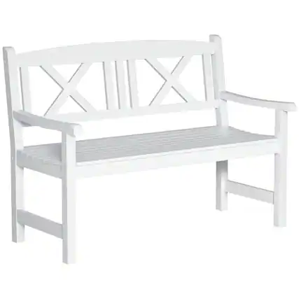 Front. Outsunny - Wooden Garden Bench, 4FT Outdoor Patio Loveseat with Unique X-Shape Back for Yard, Lawn - White.
