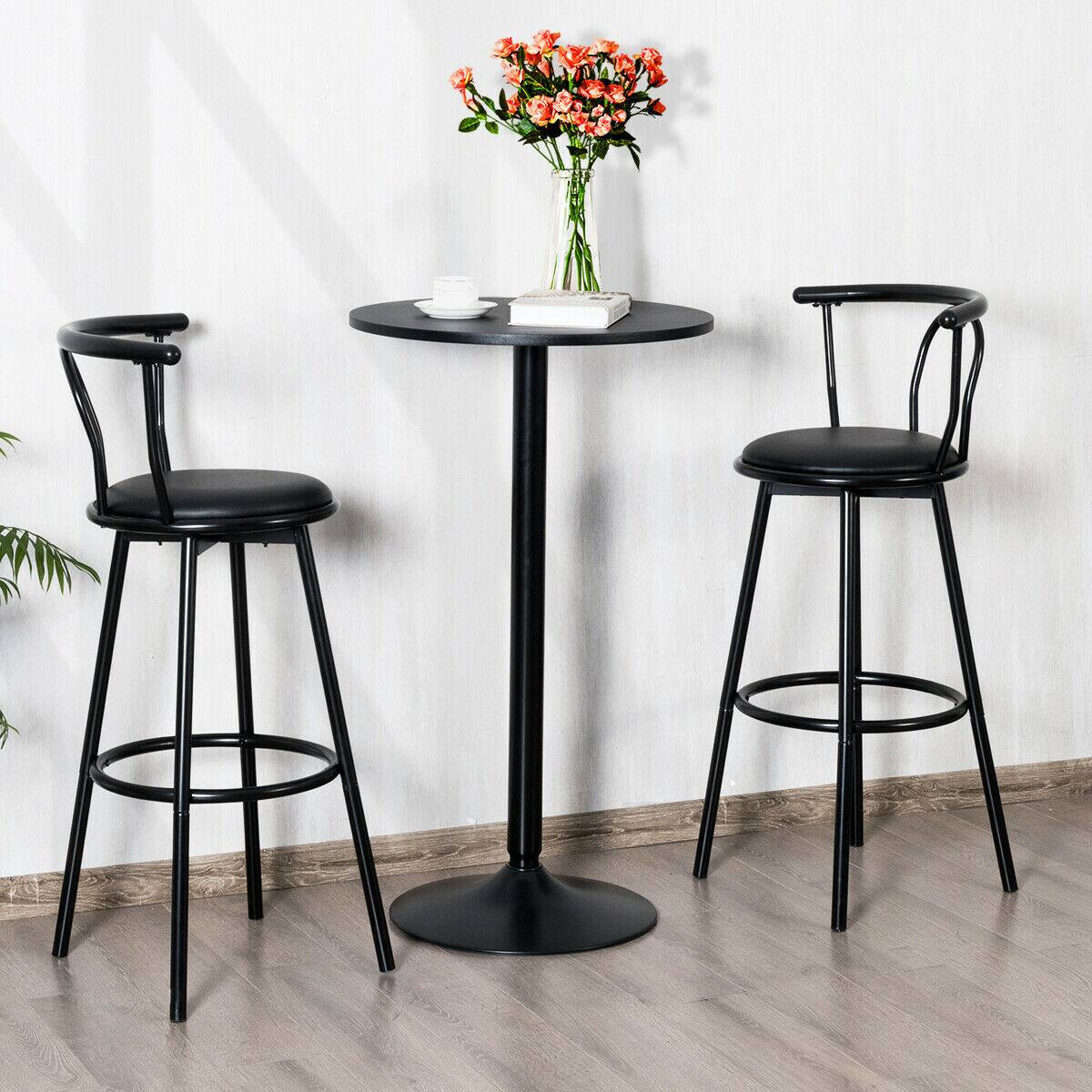 Alt View 4. Gymax - Gymax 24" Round Pub Table Bistro Bar Height Cocktail Table W/Metal Base Indoor Black - Black.