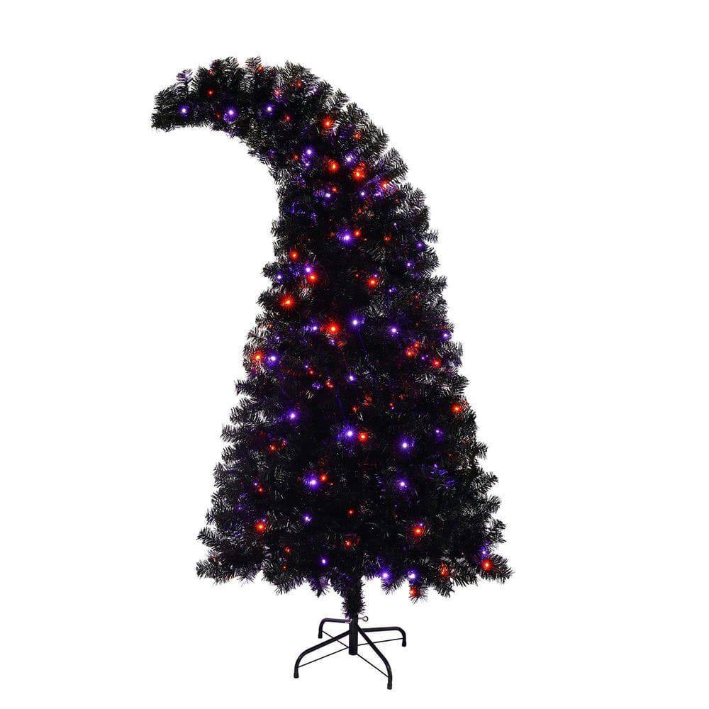 Alt View 4. Resenkos - 6ft Pre-Lit Artificial Christmas Tree, Features a Unique Curved Shape and 900 Lush Branch Tips, Black - Black.