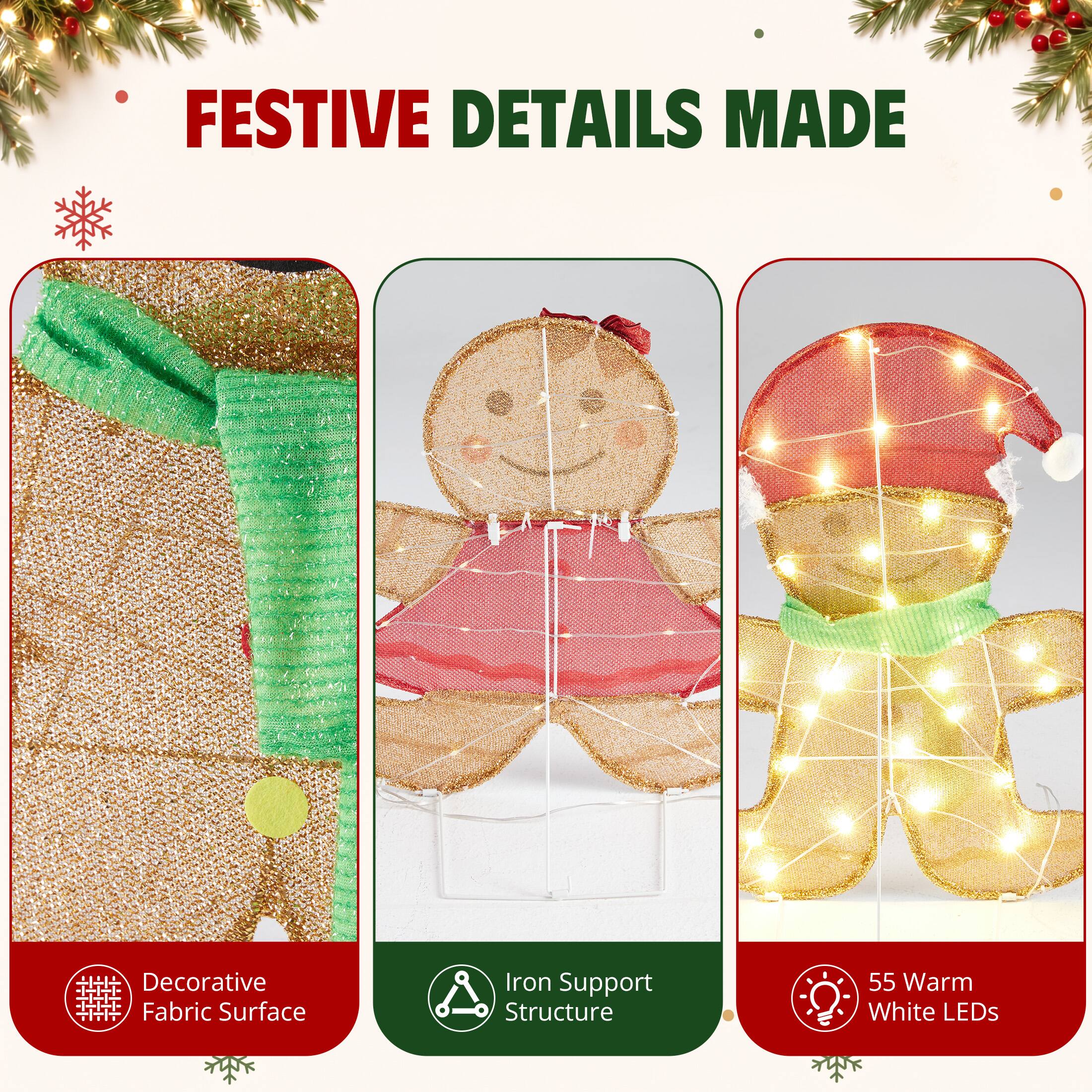 FESTIVE DETAILS MADE

Decorative Fabric Surface

Iron Support Structure

55 Warm White LEDs