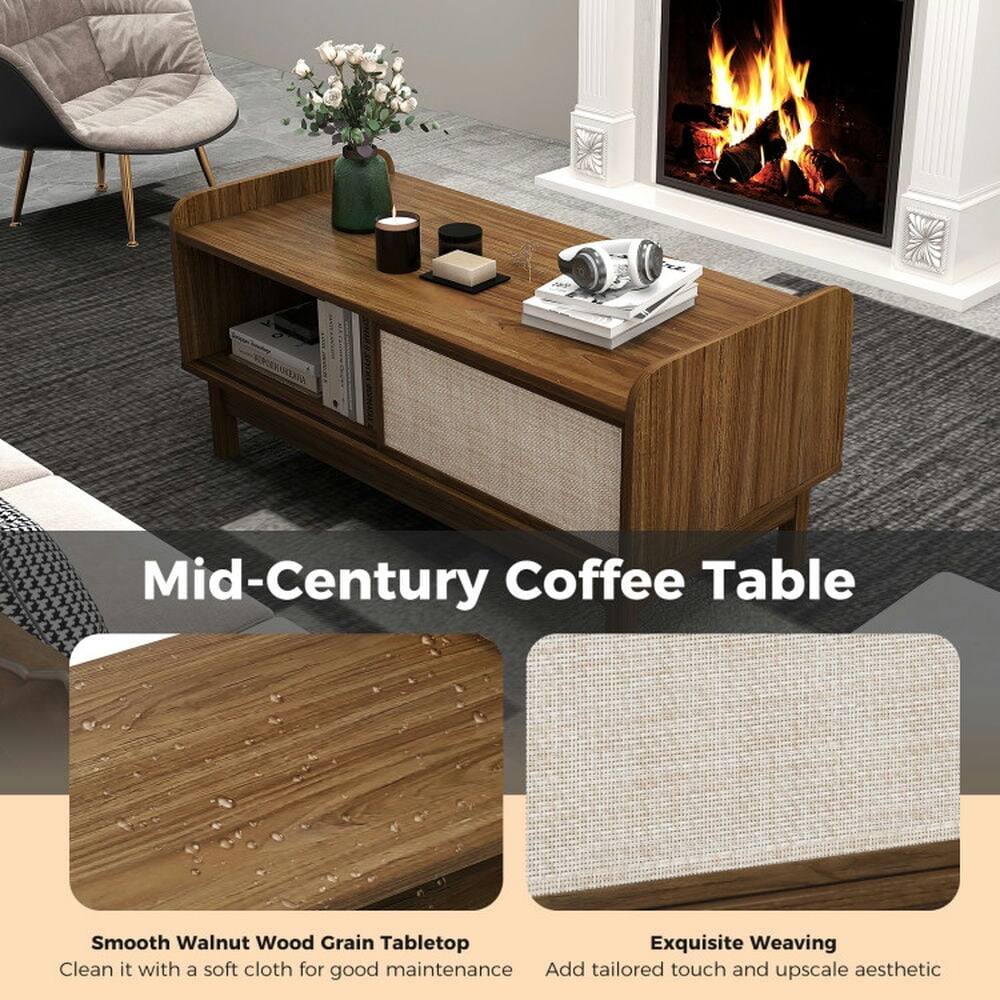 Mid-Century Coffee Table

Smooth Walnut Wood Grain Tabletop  
Clean it with a soft cloth for good maintenance

Exquisite Weaving  
Add tailored touch and upscale aesthetic