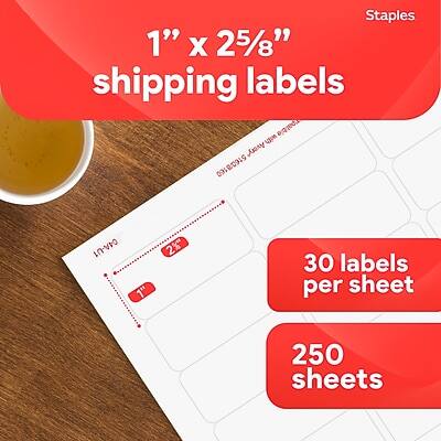 Staples 1" X 25/8" shipping labels 423M compatible Avery 51608160 160  
04A-U1 2% 1"  
30 labels per sheet  
250 sheets