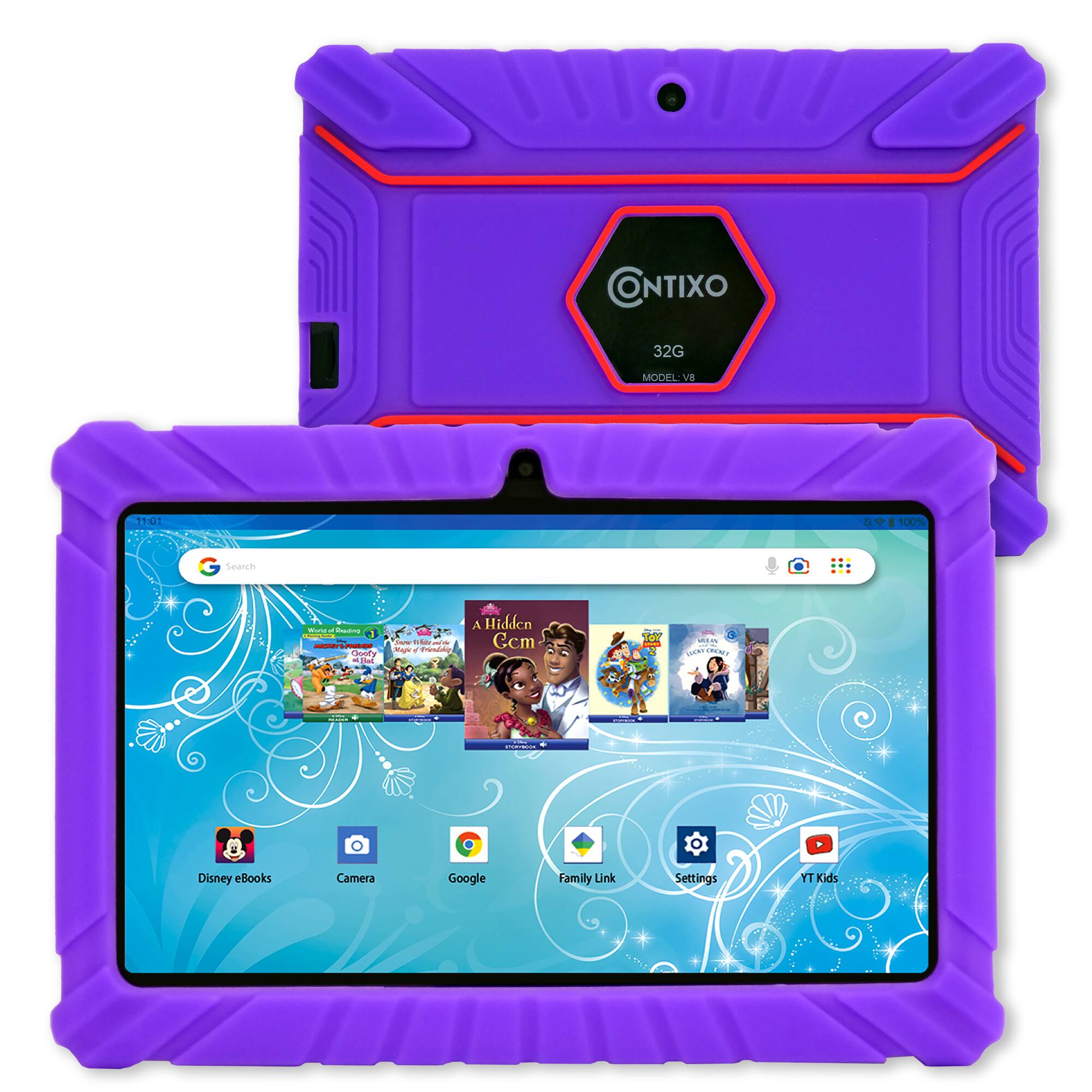 Contixo - V8 Kids 7" Android Tablet with Parental Controls, 32GB Storage, Disney eBooks, Dual Cameras & Kid-Safe Design - Purple