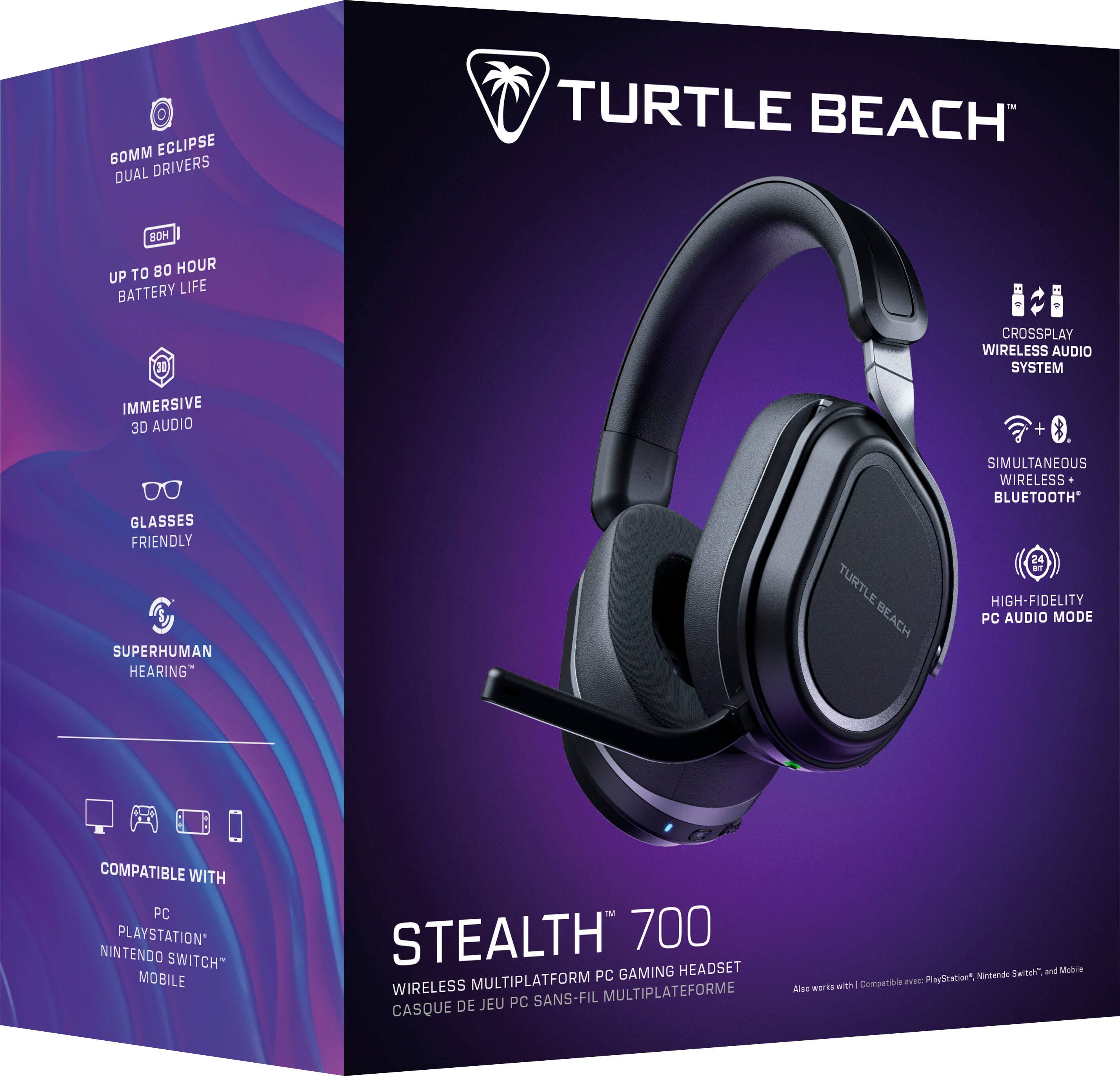Turtle Beach Stealth 700 PC Gaming Headset: Wireless Multiplatform, 24-Hour Battery Life, Immersive 3D Audio + Glasses-Friendly, Superhuman Hearing, Simultaneous Wireless Bluetooth* 2.4 GHz Wireless Audio System, Compatible with PC, PlayStation* and Nintendo Switch, Mobile.