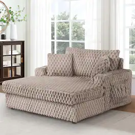 Vaczon - 58-Inch Oversized Chaise Lounge Sofa Bed with Cup Holders and Storage Pocket for Living Room - Taupe Beige