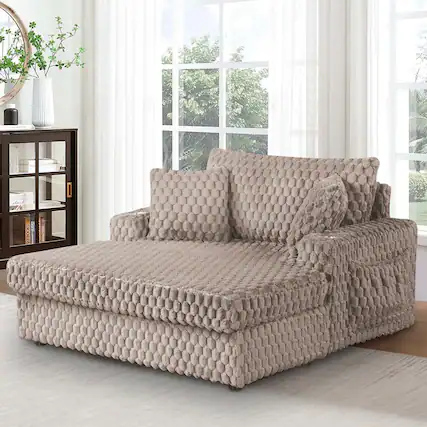 Front. Parrot Uncle - 58-Inch Oversized Chaise Lounge Sofa Bed with Cup Holders and Storage Pocket for Living Room - Taupe Beige.