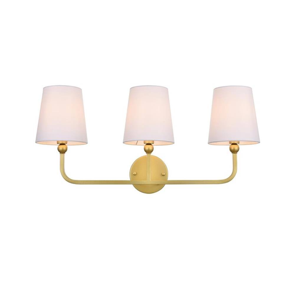 Front. Living District - Colson 3-Light Metal & Fabric Bath Sconce - Brass.