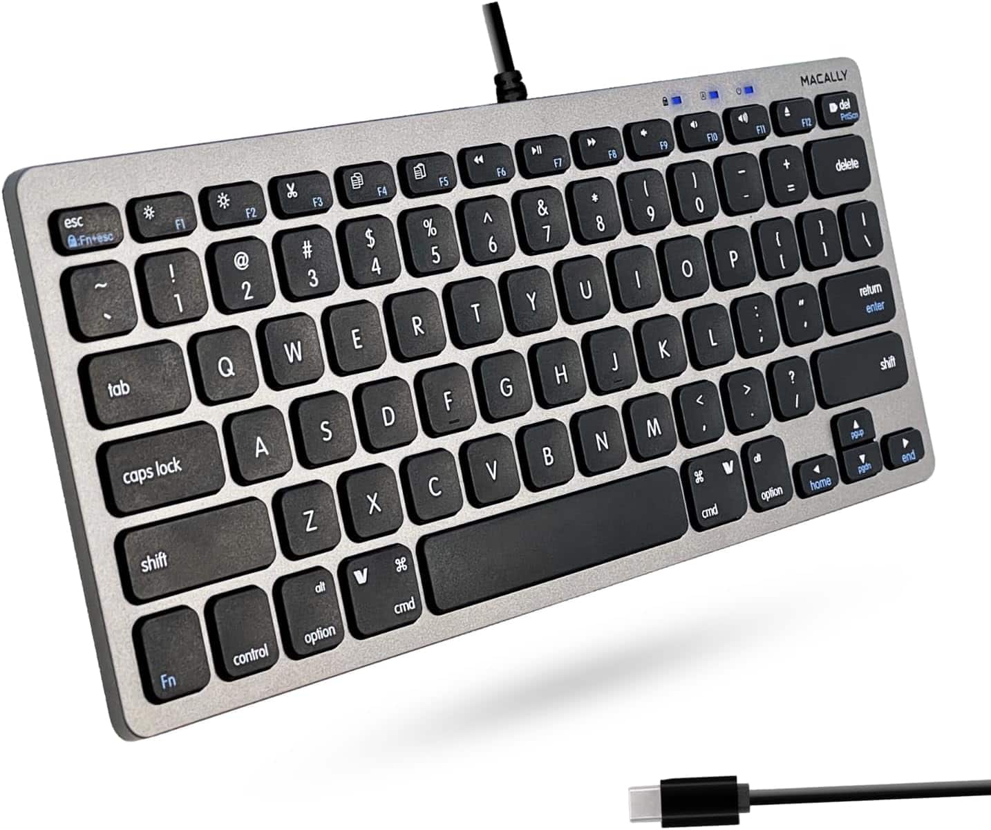 Macally - Small USB C Keyboard - Plug & Play Compatible Wired Apple Keyboard - Space Gray