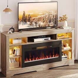 Bestier - 70-inch Fireplace TV Stand with RGB Lights, Open Storage & 36-inch Fireplace Insert - Washed Grey