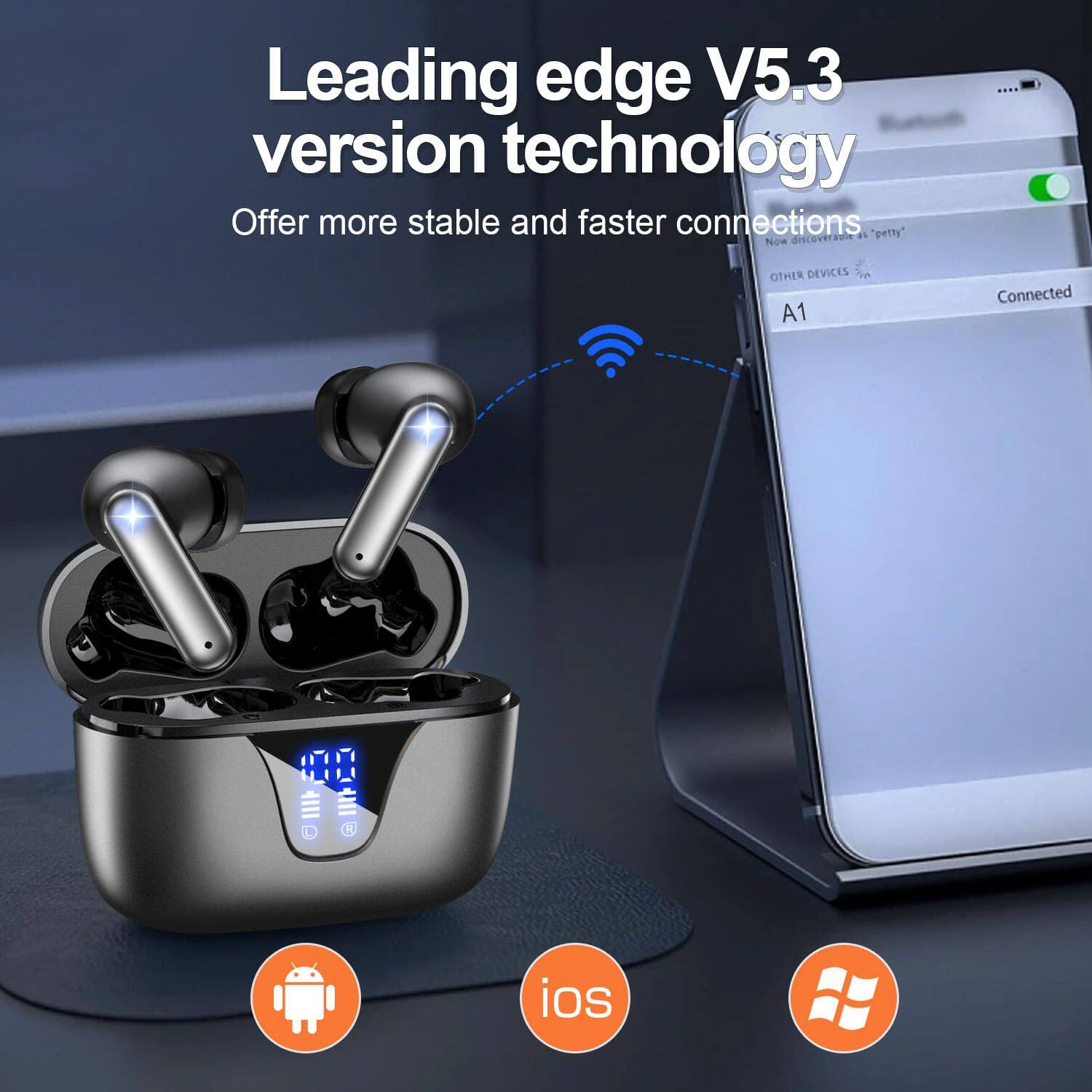 Leading edge V5.3 version technology  
Offer more stable and faster connections  

Now discover other devices  
A1  
Connected  

iOS  
Android  
Windows