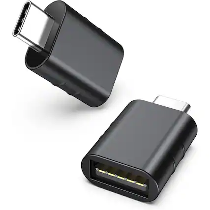 Front. Entronix - Entronix USB-C to USB-A Adapter - 2-Pack for Seamless Connectivity with iPhone and MacBook - Black.