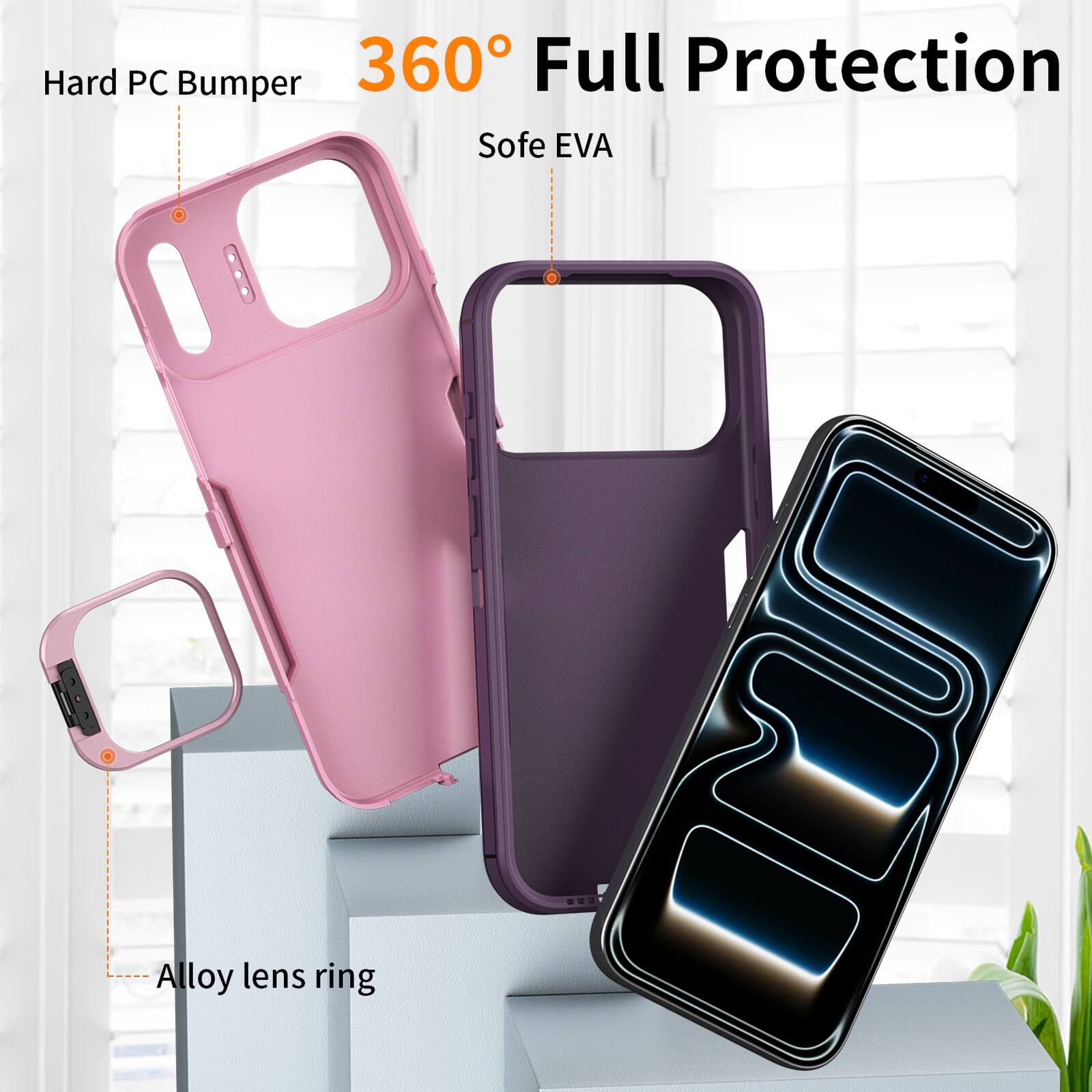 Hard PC Bumper 360° Full Protection Soft EVA Alloy lens ring