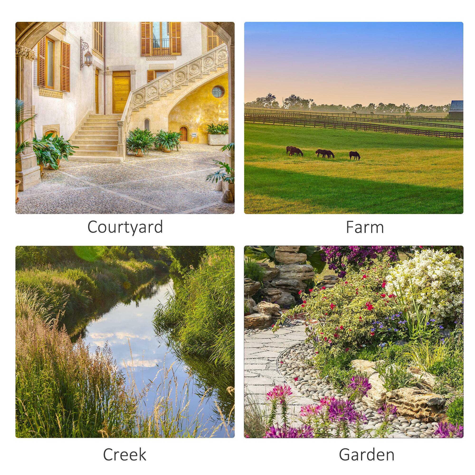 - Courtyard
- Farm
- Creek
- Garden