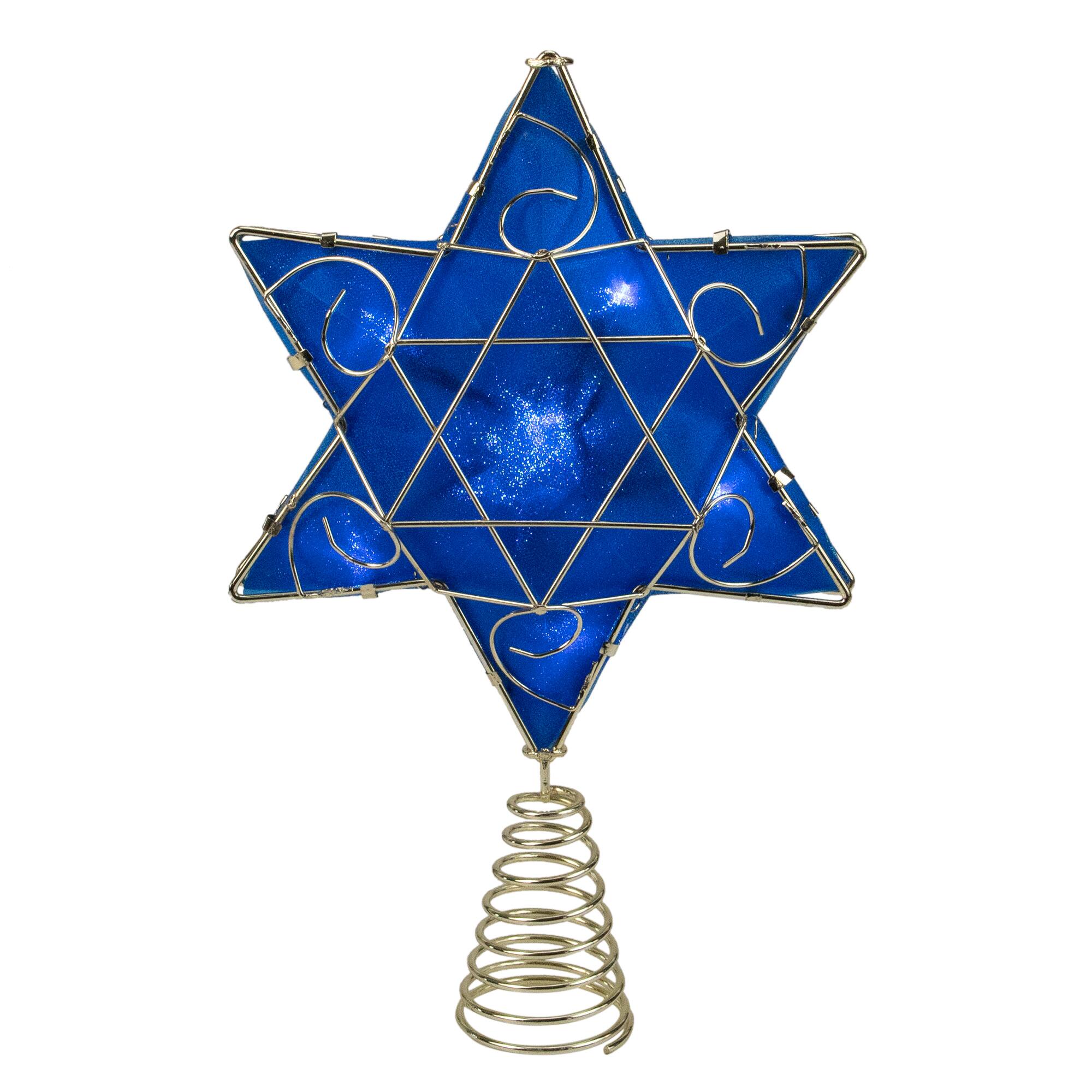 Front. Kurt Adler - Blue and Gold Colored Hanukkah Star LED Tree Topper 11.5" - Blue.
