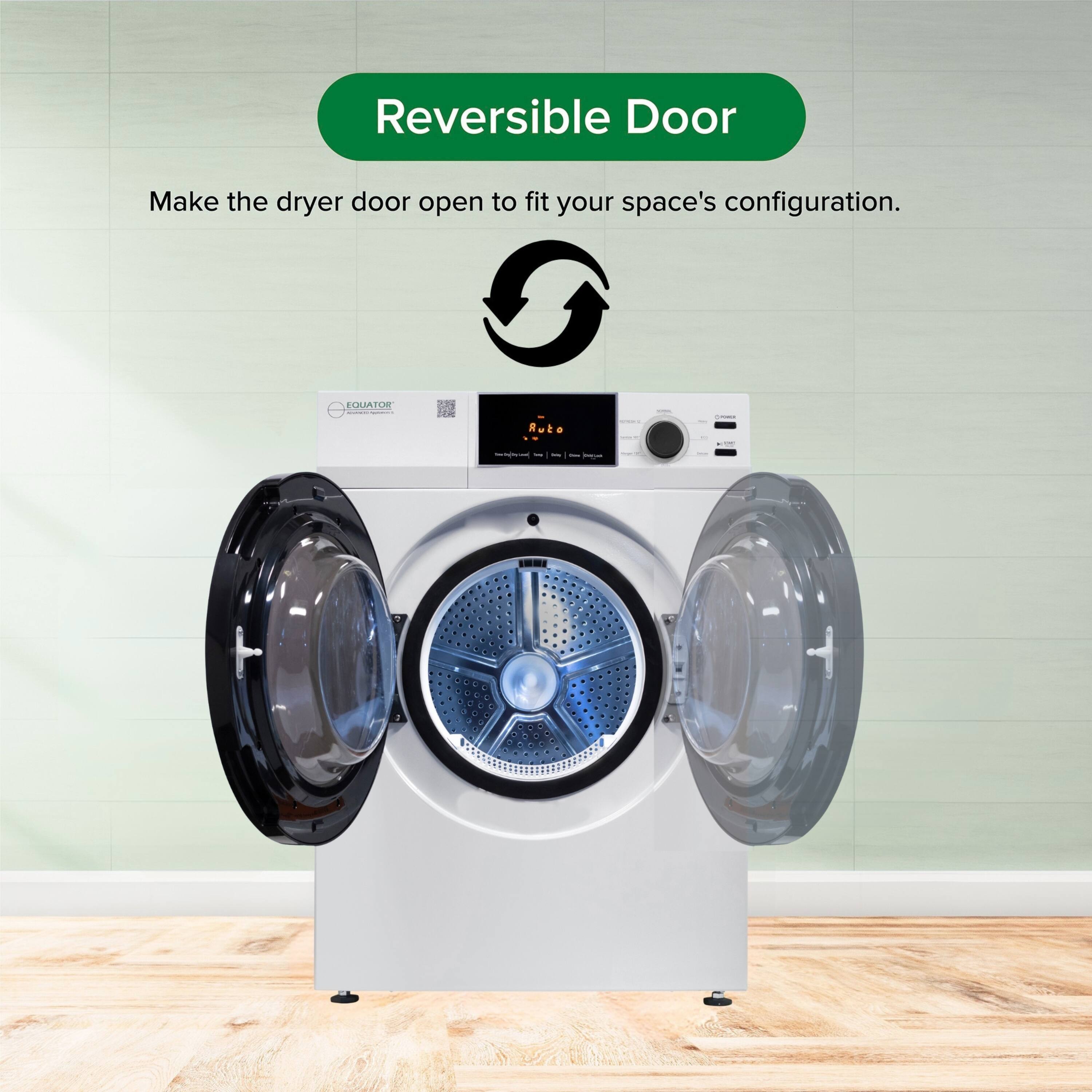 Reversible Door  
Make the dryer door open to fit your space's configuration.