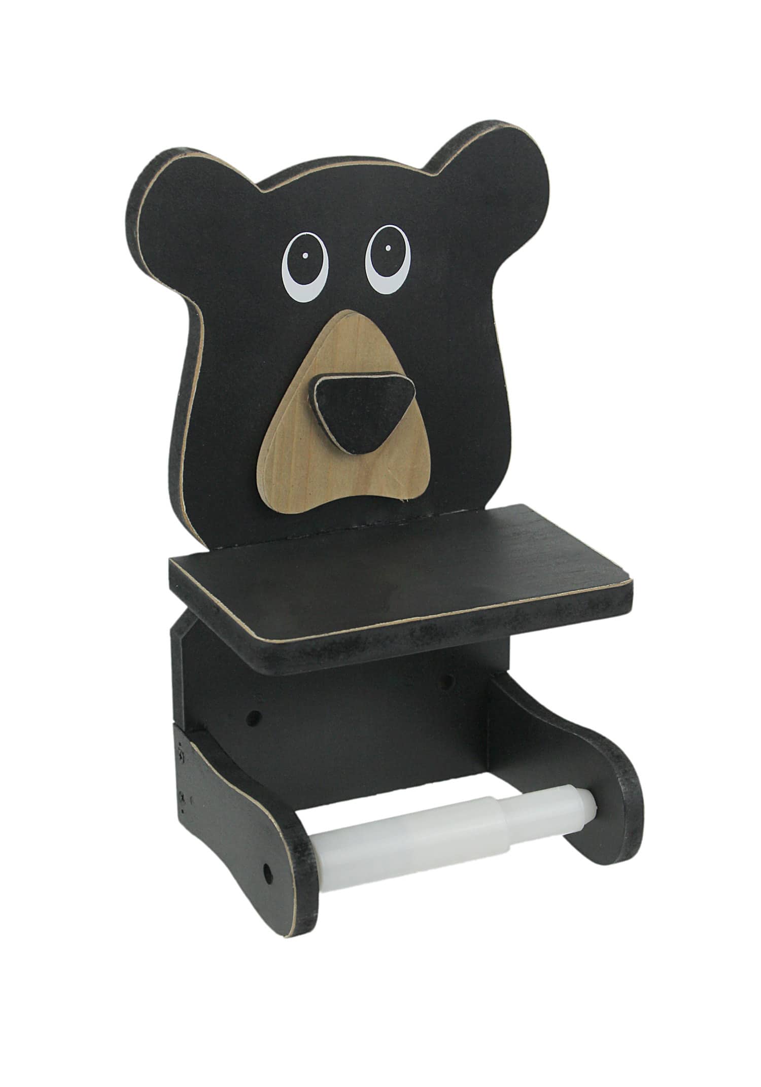 De Leon Collections - Whimsical Hand Painted Bear Wooden Toilet Paper Roll Holder With Phone Shelf - Black price history on PriceWatchPro