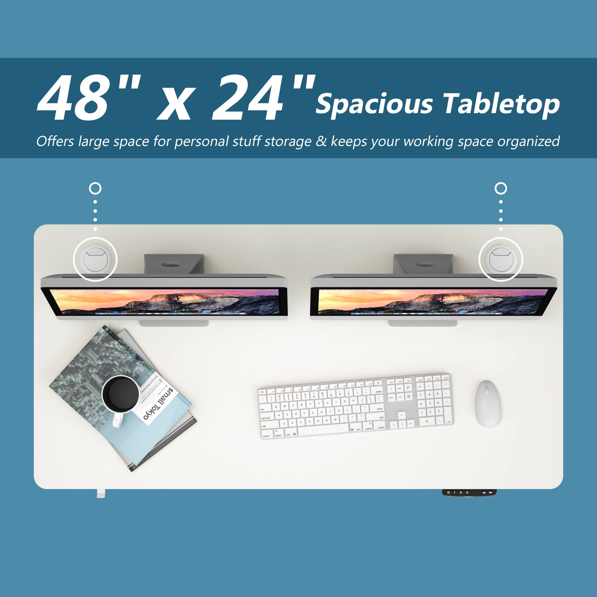 48" x 24" Spacious Tabletop  
Offers large space for personal stuff storage & keeps your working space organized
