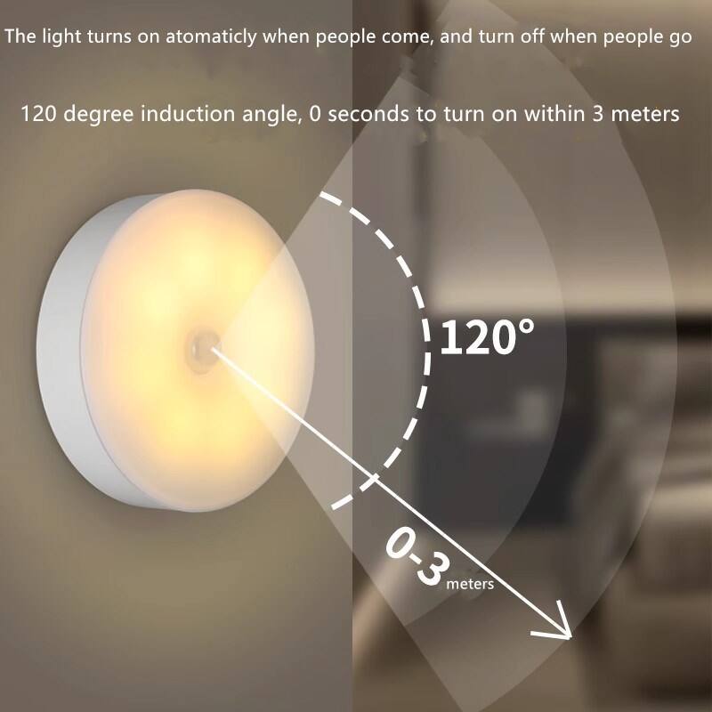 The light turns on automatically when people come, and turns off when people go.  
120 degree induction angle, 0 seconds to turn on within 3 meters.