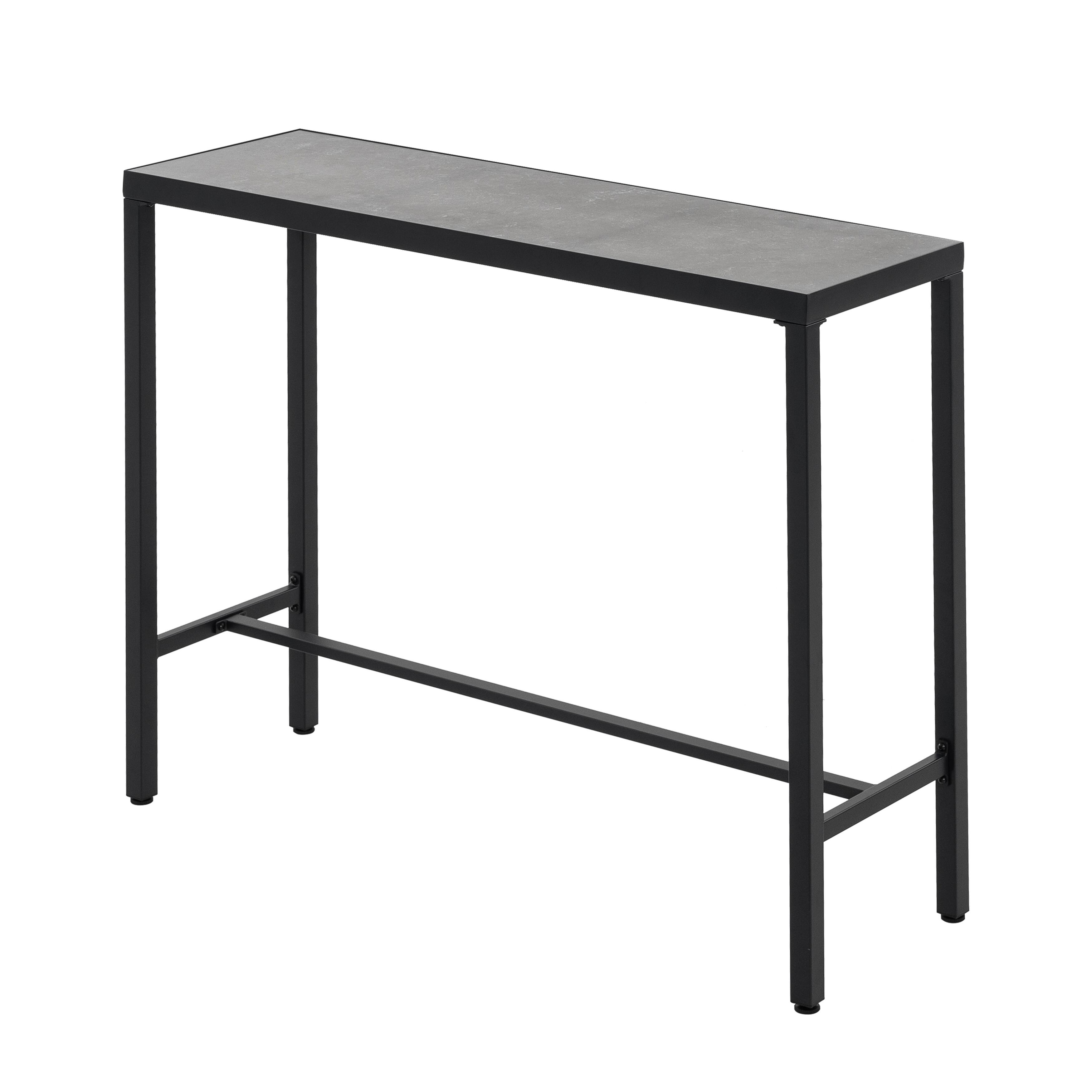 Alt View 6. Nuu Garden - Outdoor Iron Bar Table with 3D-Print Tempered Glass Tabletop - Black and Gray.