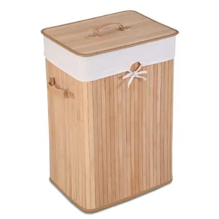 Front. Costway - Rectangle Bamboo Hamper Laundry Basket Washing Cloth Bin Bag Lid Natural - Natural/White.