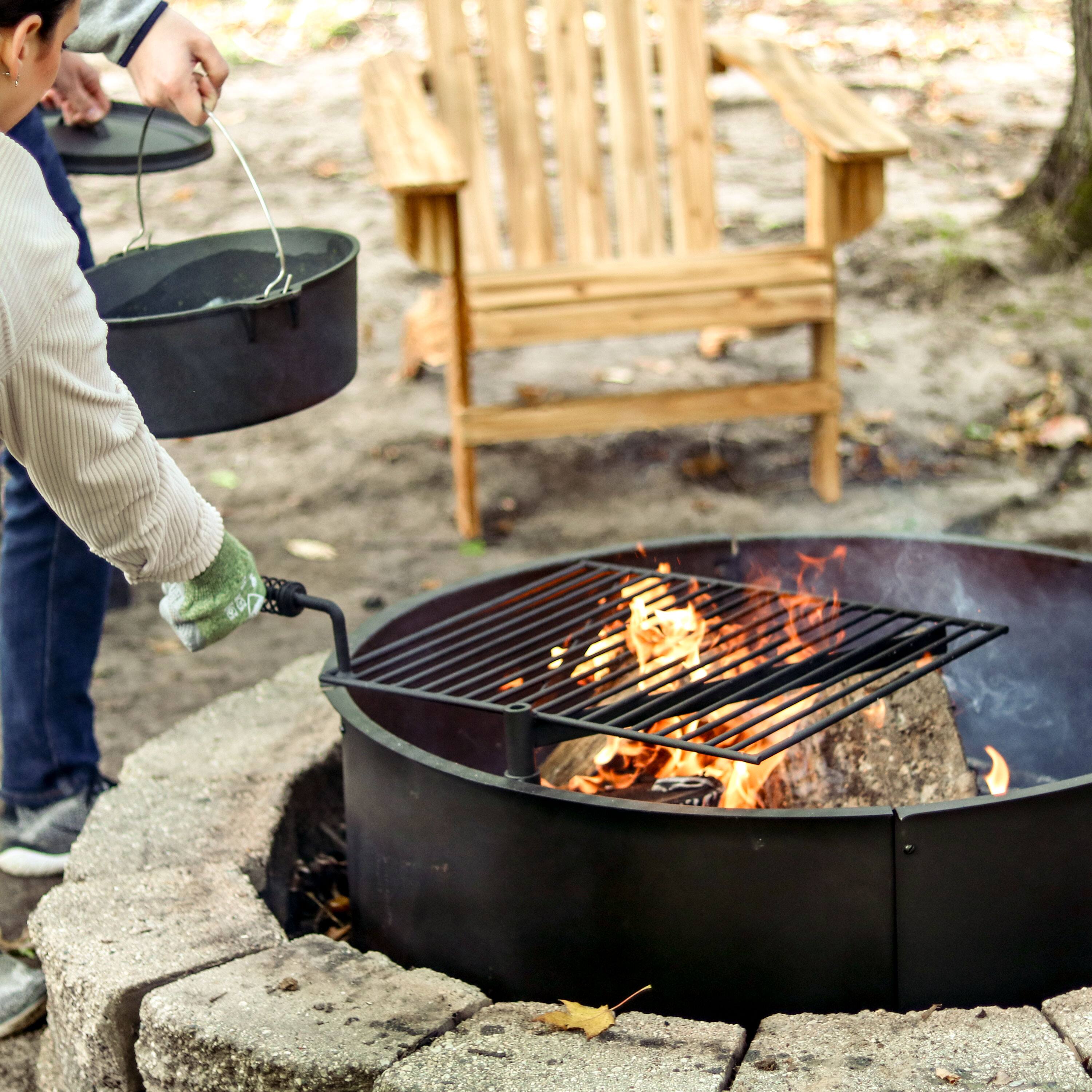 Alt View 5. Sunnydaze - 34 in Steel Fire Pit Ring with Swivel Cooking Grate/Poker - Black.