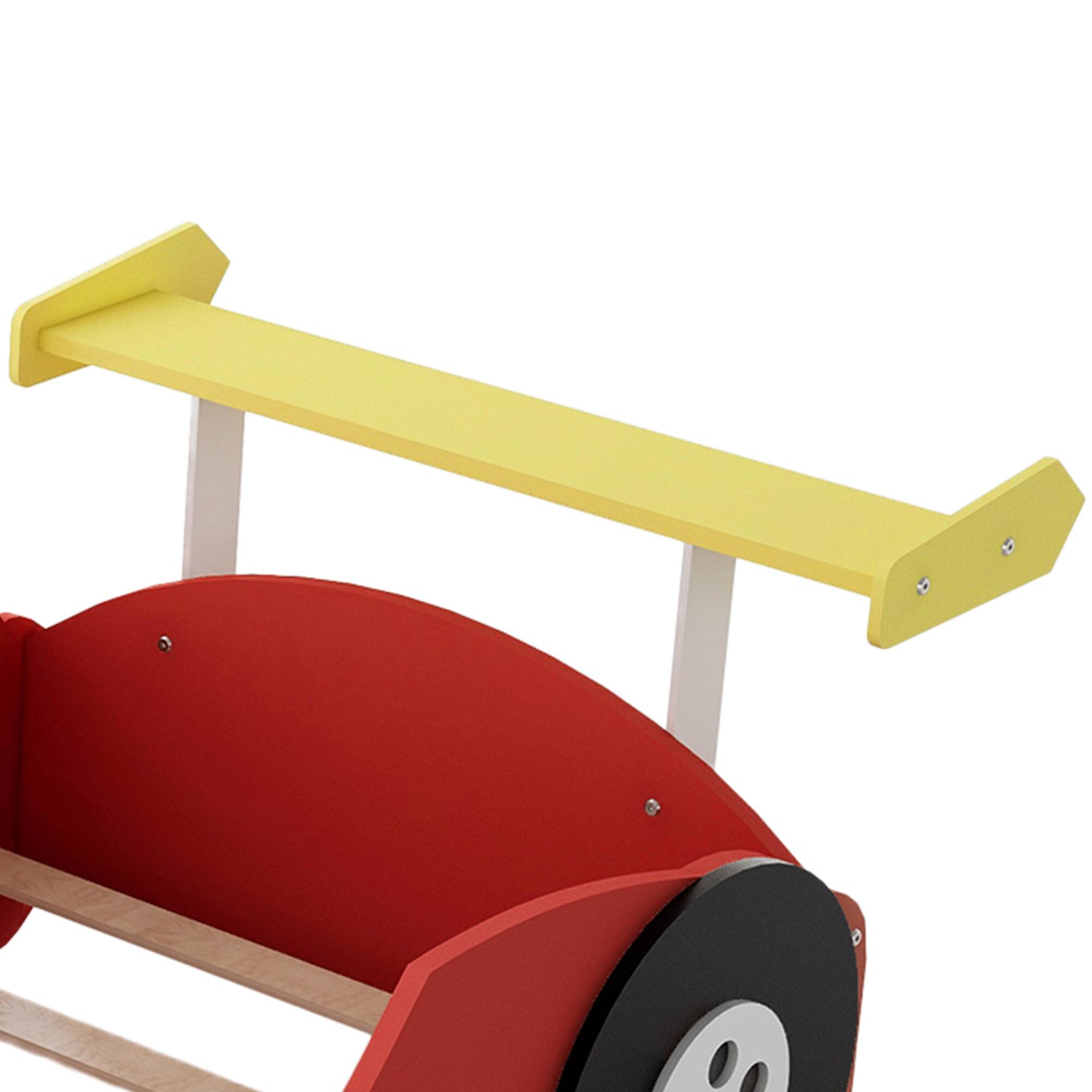 Alt View 5. GOODSILO - Twin Size Youth Race Car Themed Platform Bed with Side Rails and Decorative Wheels - Red.