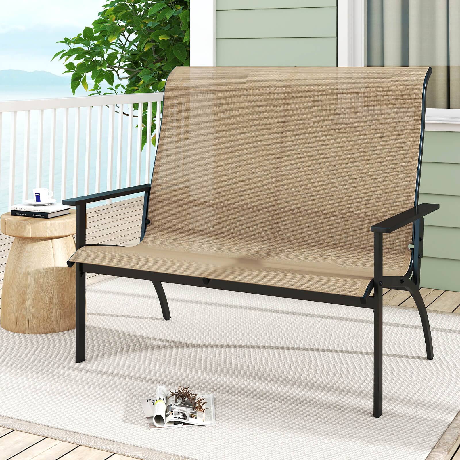 Alt View 3. Costway - Costway 2-Person Patio Garden Bench with High Back and Armrests  880 lbs Weight Capacity - Coffee.