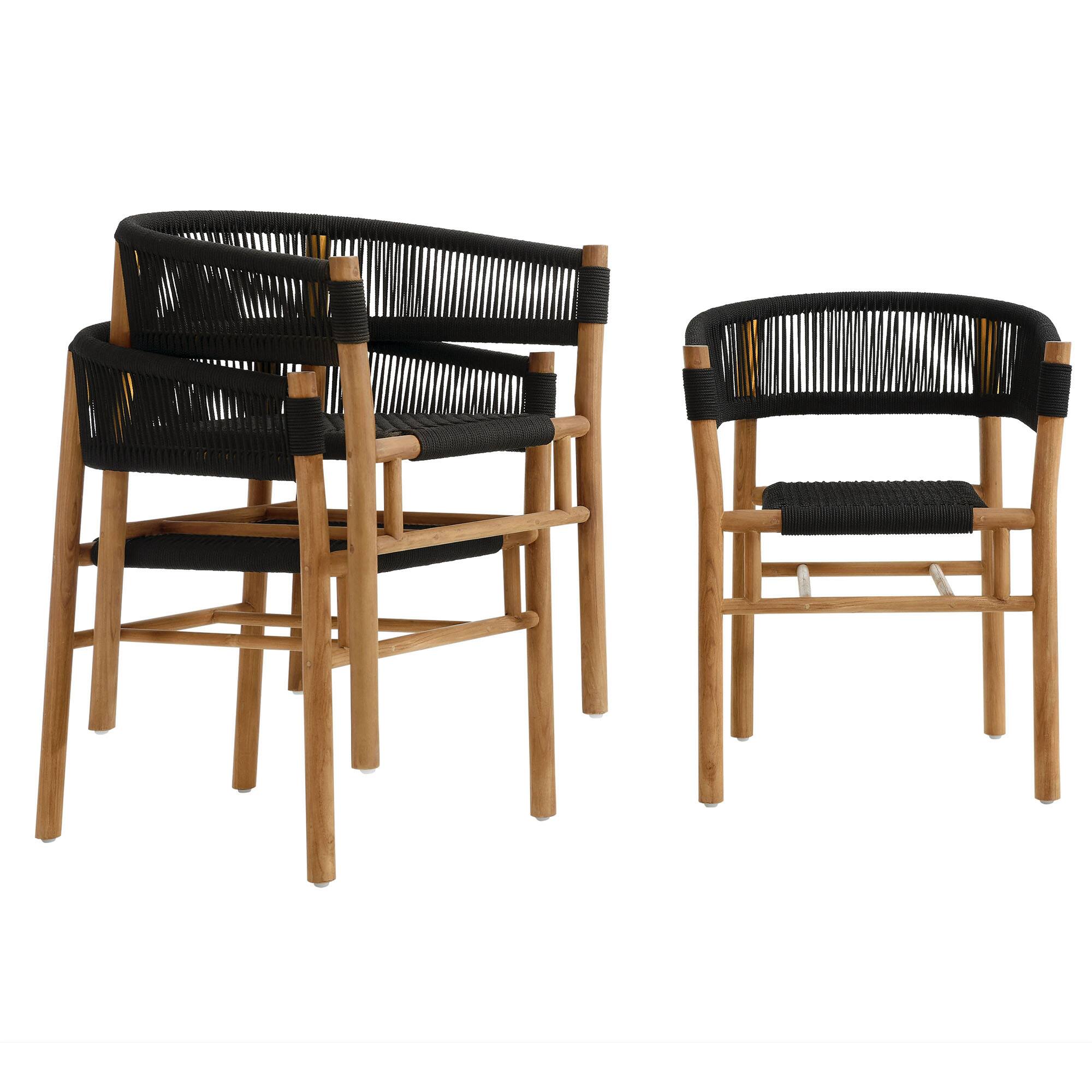 Alt View 6. Modway - Vienna Outdoor Patio Teak and Rope Curved-Back Dining Armchairs Set of 2 by Modway - Natural Black.